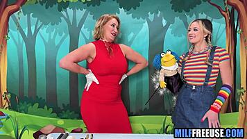 blonde milf & teen 18+ get free used on sesame street movie set 😈