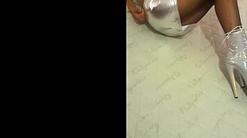 total silver and fishnet pantyhose on big ass