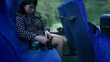 This hot mom lures a stranger into risky seduction on a crowded public bus.