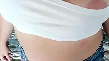 public tease and blowjob from hot stepmom with big tits brunette pov sex flashing cute teasing