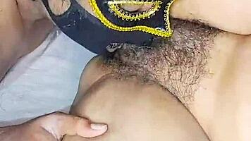 Licking Very Hot Desi Indian Bhabhi's Hairy Pussy With Moaning