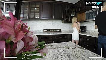 slutty nanny caught showing wet pussy and blowjob to fans