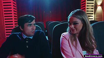 Sexsinners com - gf is bored and sucks bfs cock in cinema