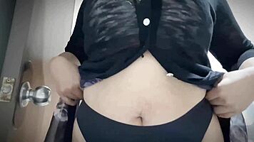 horny asian stepmom touching natural big tits 😍