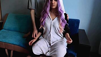 Cute Purple-Haired Girl Goes Wild Over My Huge Cock!