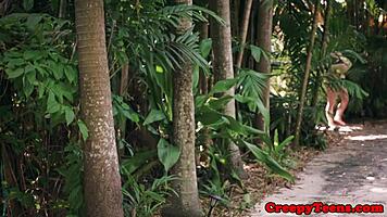 omg, bondage teen getting roughfucked outdoors by stalker 😱