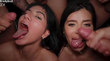 Sara and Yenifer's Gangbang Anal Double Penetration and Creampie