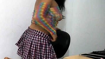 beautiful latina woman riding a pink dildo on camera