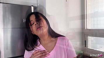 Specific Beauty Face Latina Teen 18+ Bitch Caught Masturbating in Hostel Kitchen Gets Anal from Old German Tourist