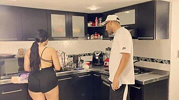 Boss punishes bad behavior with kitchen fucking