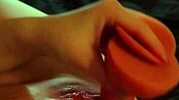 Slow-motion closeup of fucking cute 18+ pussy to orgasm in bed