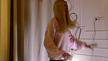 Blonde Petite Girl Interviews Girlfriend In Changing Room