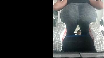 Skinny Mexican teen bent over in leggings at the gym