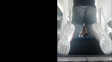 Skinny Mexican teen bent over in leggings at the gym