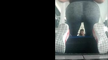 Skinny Mexican teen bent over in leggings at the gym