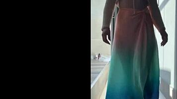 Fat curvy milf in cosplay costume gets tits sucked outdoors.