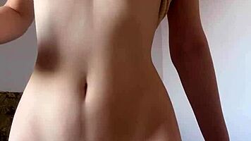 Super hot tiny teen masturbating with dildo at home.