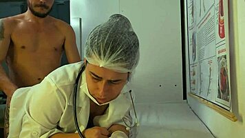 Hard erection during checkup with sexy Latina nurse in hospital