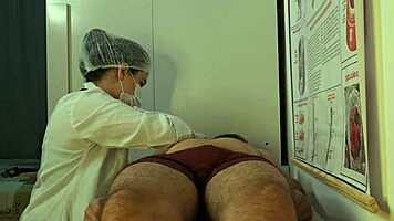 Hard erection during checkup with sexy Latina nurse in hospital