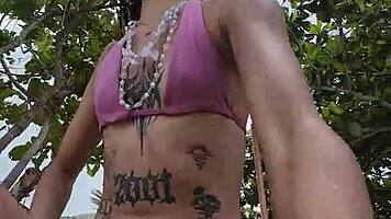 Time to Debate and Show Massive Poolside Toy. Watch Petite 18+ Handle Monster Gear!