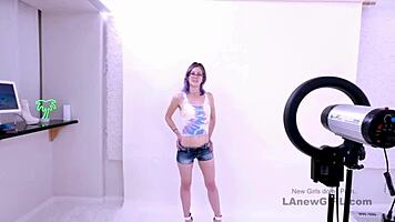 Shy model with purple hair gets fucked at a modeling audition