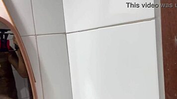 After the beach, intimate moment in the bathroom with Lunna Geek, feeling the warmth.