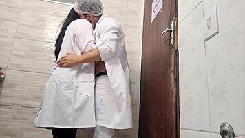 hot nurse sneaks to hospital bathroom with doctor for deepthroat action