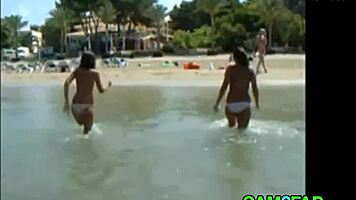 teens show off great tits on the beach