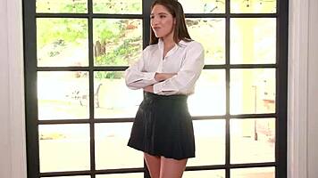 Brunette teen 18+ licks ass then scissors with tutor.