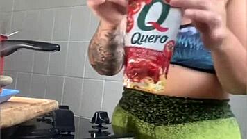 casada records cooking videos online but really just wants to flash her swollen pussy