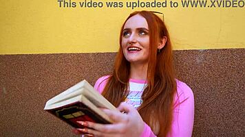 Red-haired slut Pixxxie takes first double vagina pounding from huge black cocks.