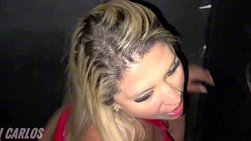 young wife used in gloryhole, husband watches excitedly