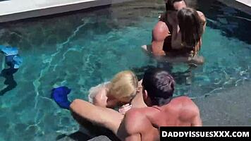 Katie Kush and Kenzie Madison engage in poolside oral and fingering