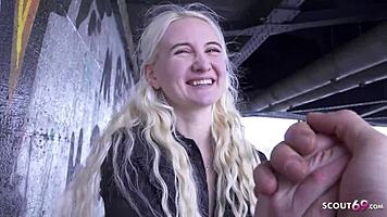 German scout picks up skinny blonde teen 18+ Daruma Rai for rough casting fuck in Berlin