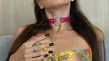 Hot brunette in yellow lingerie takes a hard cock in her pussy