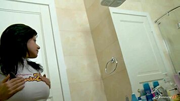 Teen girl naila enjoys bath time in lingerie