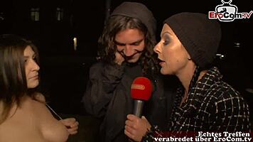 Uh, I swear this public street casting got wild with a German teen 18+ flashing big tits outdoors!