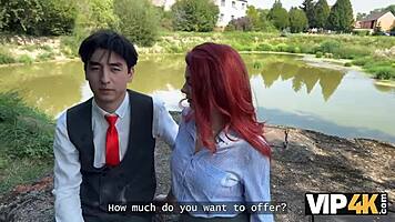 Wow! Sexy Redhead Miss Olivia Flashes Red Lingerie and Screws in Public Before Her Boyfriend