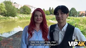 Wow! Sexy Redhead Miss Olivia Flashes Red Lingerie and Screws in Public Before Her Boyfriend