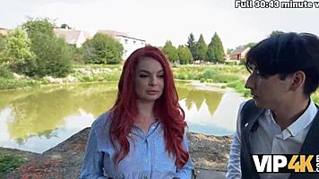 Wow! Sexy Redhead Miss Olivia Flashes Red Lingerie and Screws in Public Before Her Boyfriend