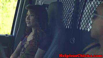 Teen 18+ rides cock while dominated in stranger's van