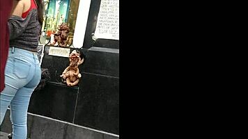 teen latina with tight jeans showing off her curves in a voyeur scene