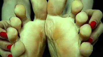 Sweat Small Feet Mistress Red Toenail Polish Female Domination Sensual With Petite Ass