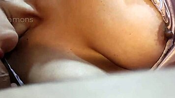 Neighbor babe masturbating while receiving blowjob from lover's wife.