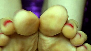 Sweat Small Feet Mistress Red Toenail Polish Female Domination Sensual With Petite Ass