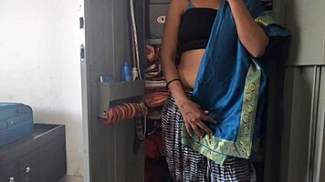 Desi maid fucks boss while cleaning cupboard