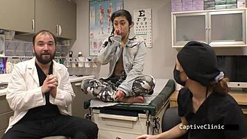 Jasmine Rose feels the intense interrogation in latex and handcuffs backstage.