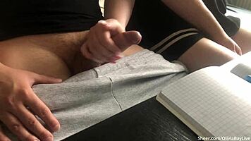 when teacher’s away, olivia bay flashes and grips a huge cock in class