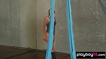 Flexible teen Alexandra Belle in aerial Naked fitness