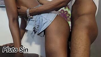 hot delivery girl in miniskirt rides big black cock tight pussy